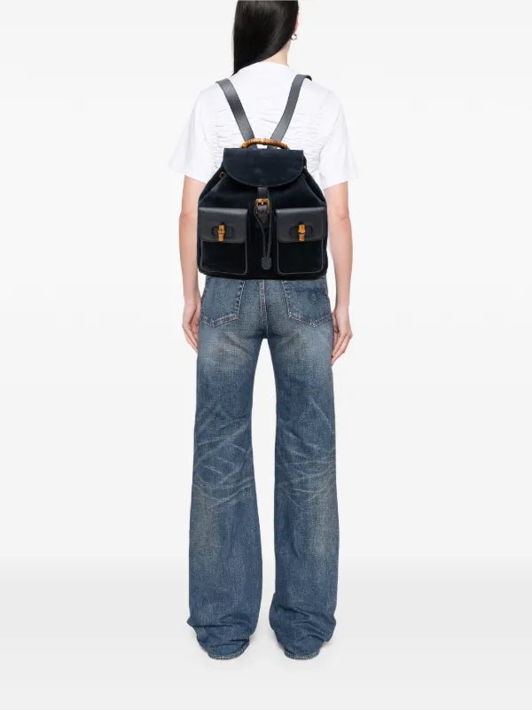 Gucci Pre-Owned 20th Century Suede Bamboo Backpack | Blue  display picture 2