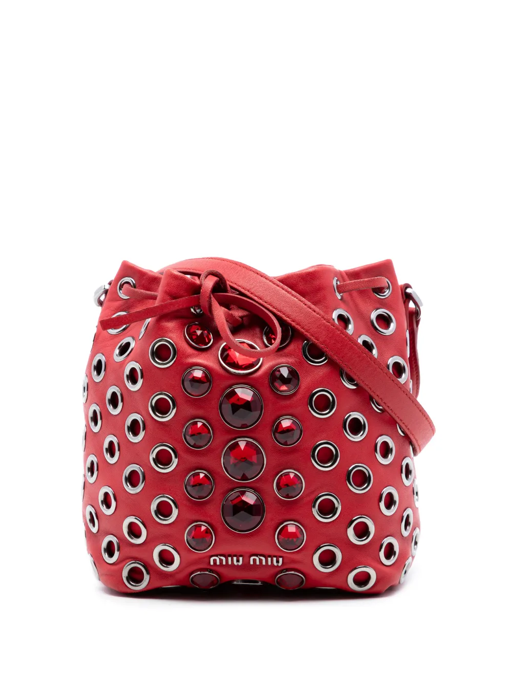 Miu Miu Pre-Owned 2010-2026 Jeweled Nappa Grommet Starlight bucket bag - Rosso