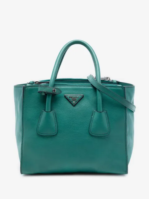 Prada Pre-Owned bolsa satchel de piel de becerro glaseada con bolsillo y asa doble 2010-2026