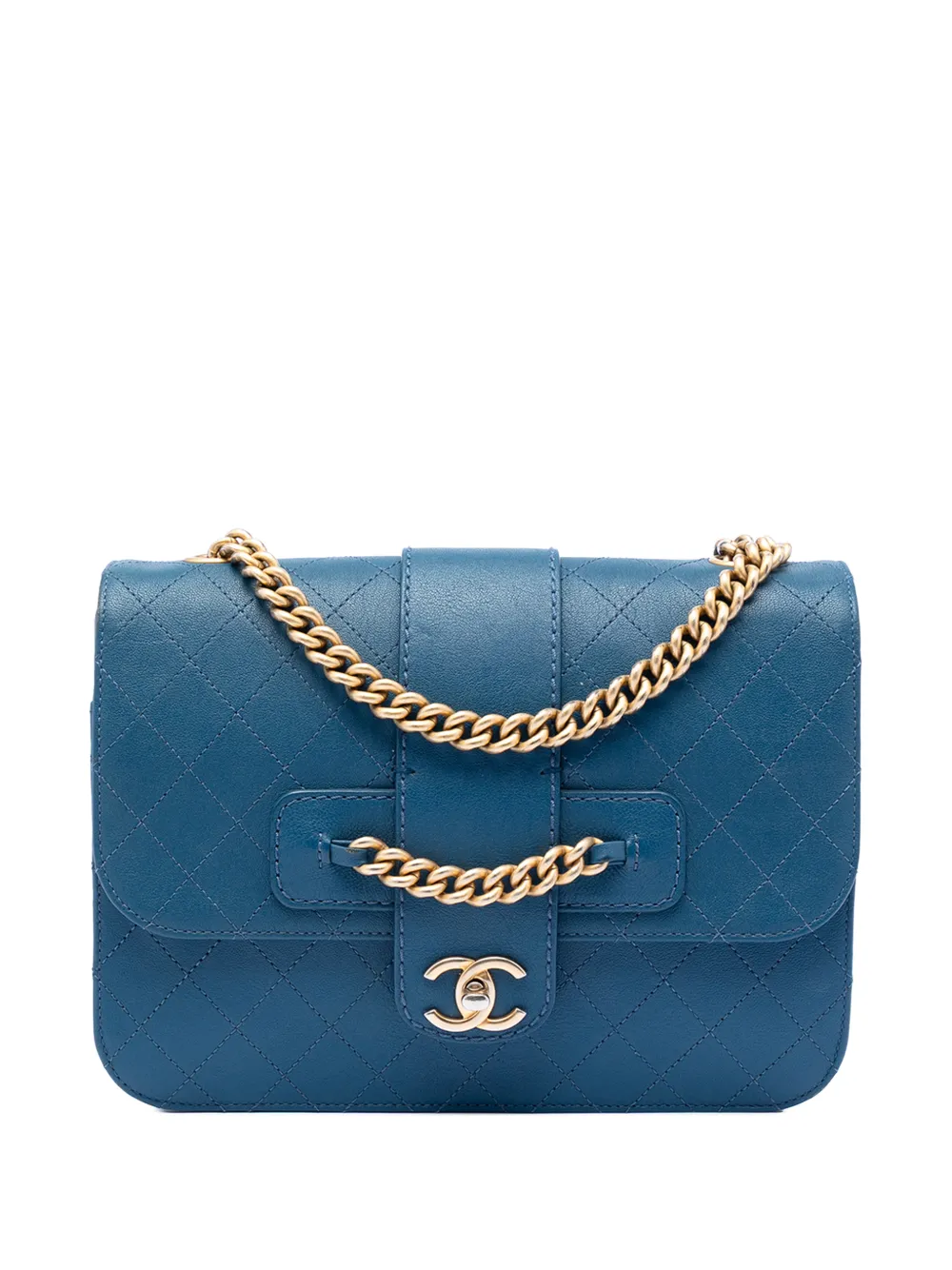 CHANEL Pre-Owned 2017-2018 Large Quilted Sheepskin Front Chain Flap crossbody bag - Blau