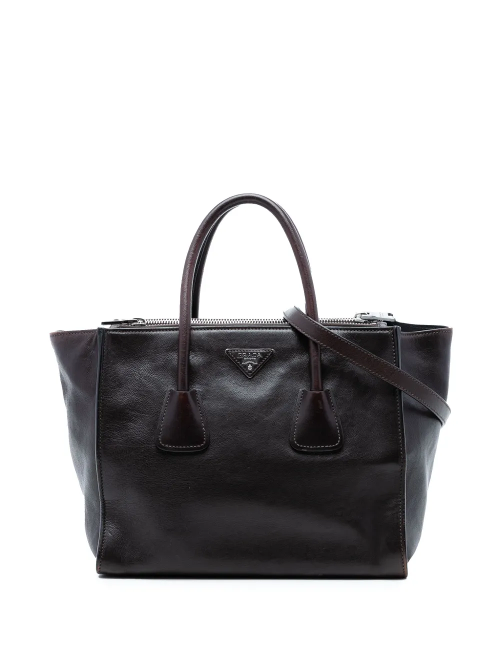 Prada Pre-Owned 2000-2026 Glace Calf Twin Pocket Double Handle satchel - Marrone