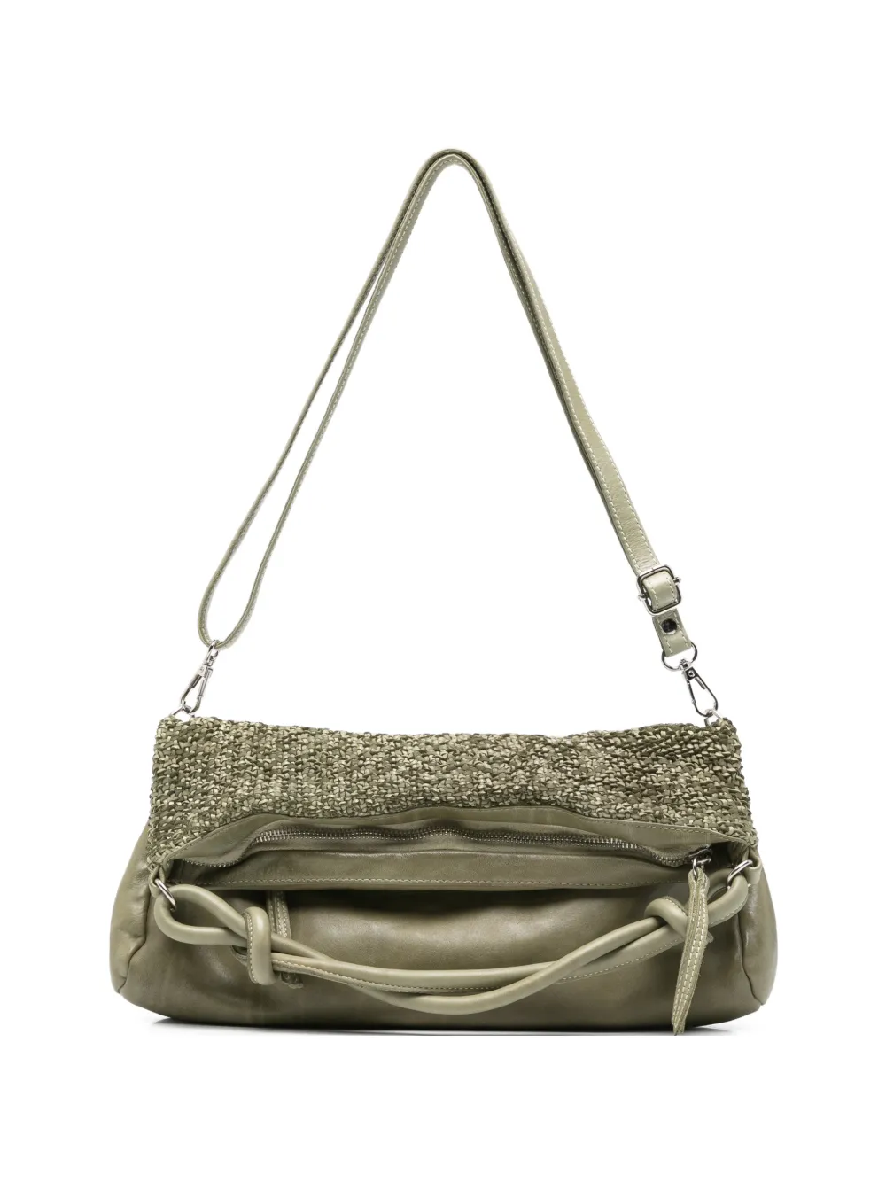 Reptile's House Sienna woven-panel leather shoulder bag - Verde