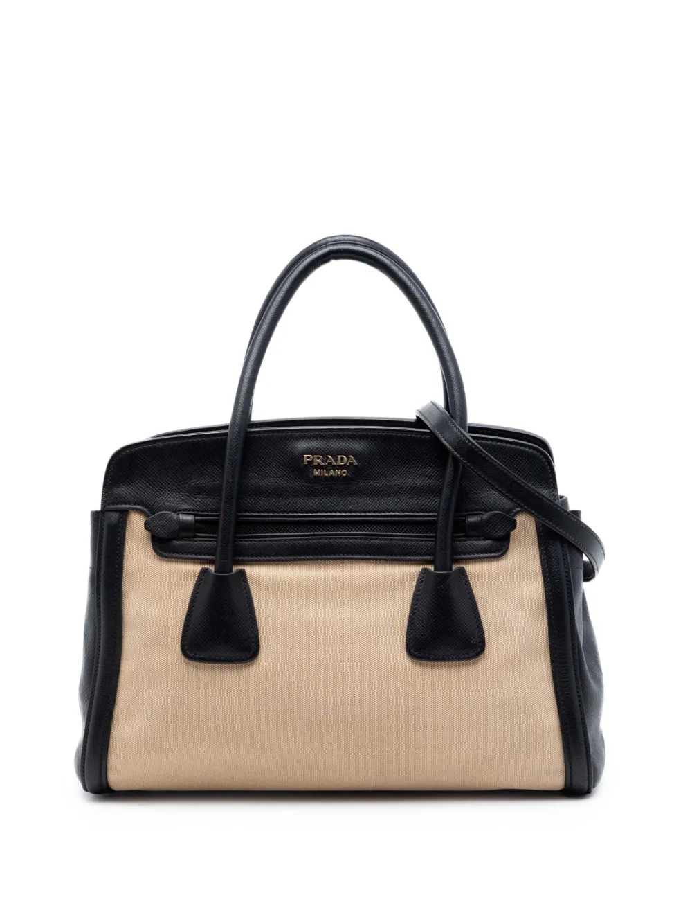 Prada Pre-Owned 2013-2026 Bicolor Saffiano Cuir Trimmed Canvas satchel - Nero