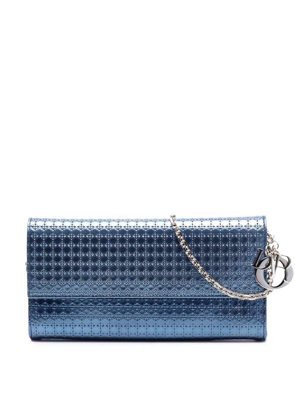 Christian Dior Pre-Owned 2015 Metallic Patent Microcannage Lady Dior Croisiere Wallet On Chain crossbody bag - Blau