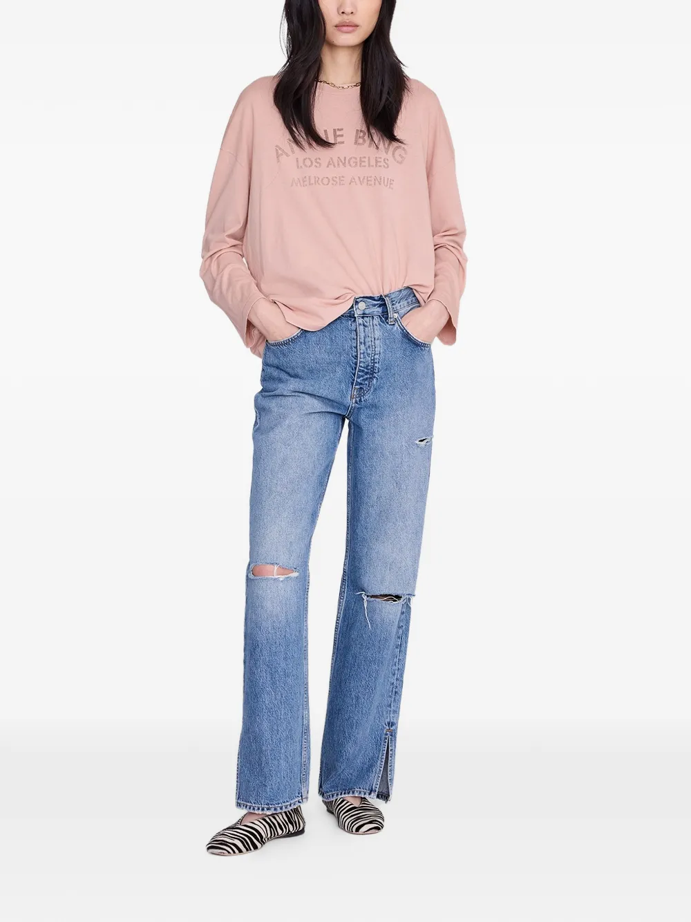 ANINE BING Ivan Katoenen T-shirt met lange mouwen Roze