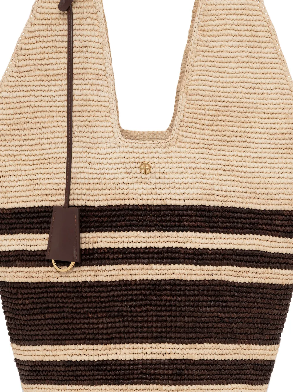 ANINE BING Leah gestreepte raffia shopper Beige