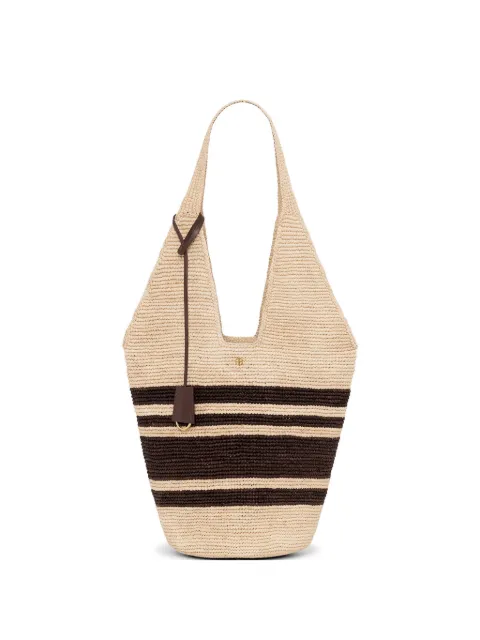 ANINE BING Leah striped raffia tote bag