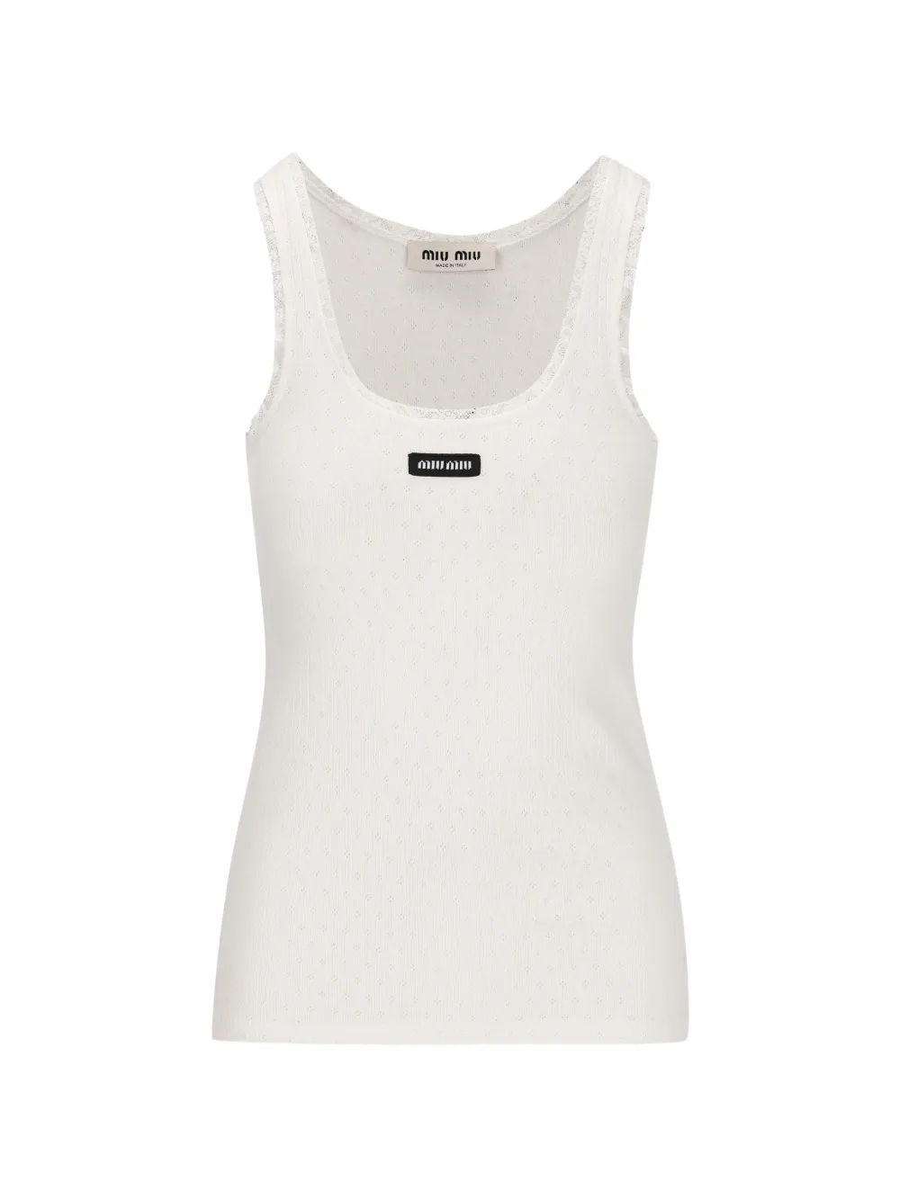Miu Miu lace-trim logo-patch top - Bianco