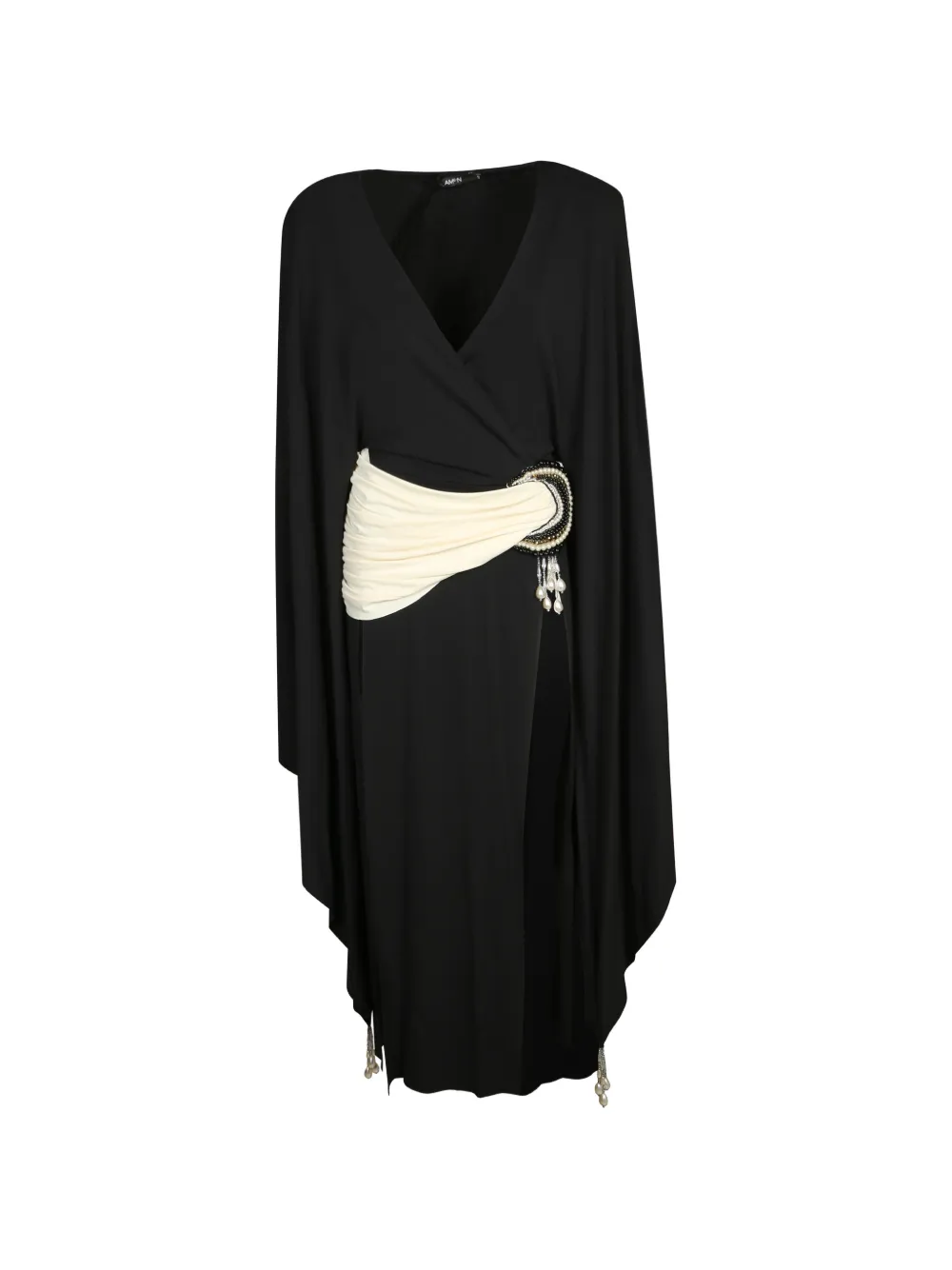 Amen bead-embellished cape-sleeve midi dress - Nero