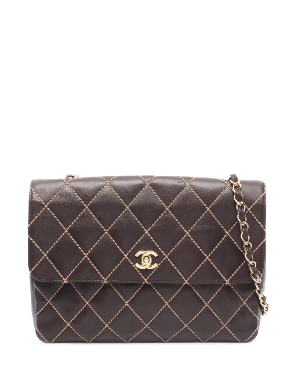 CHANEL Pre-Owned 2002-2003 CC Calfskin Wild Stitch Flap shoulder bag - Brown