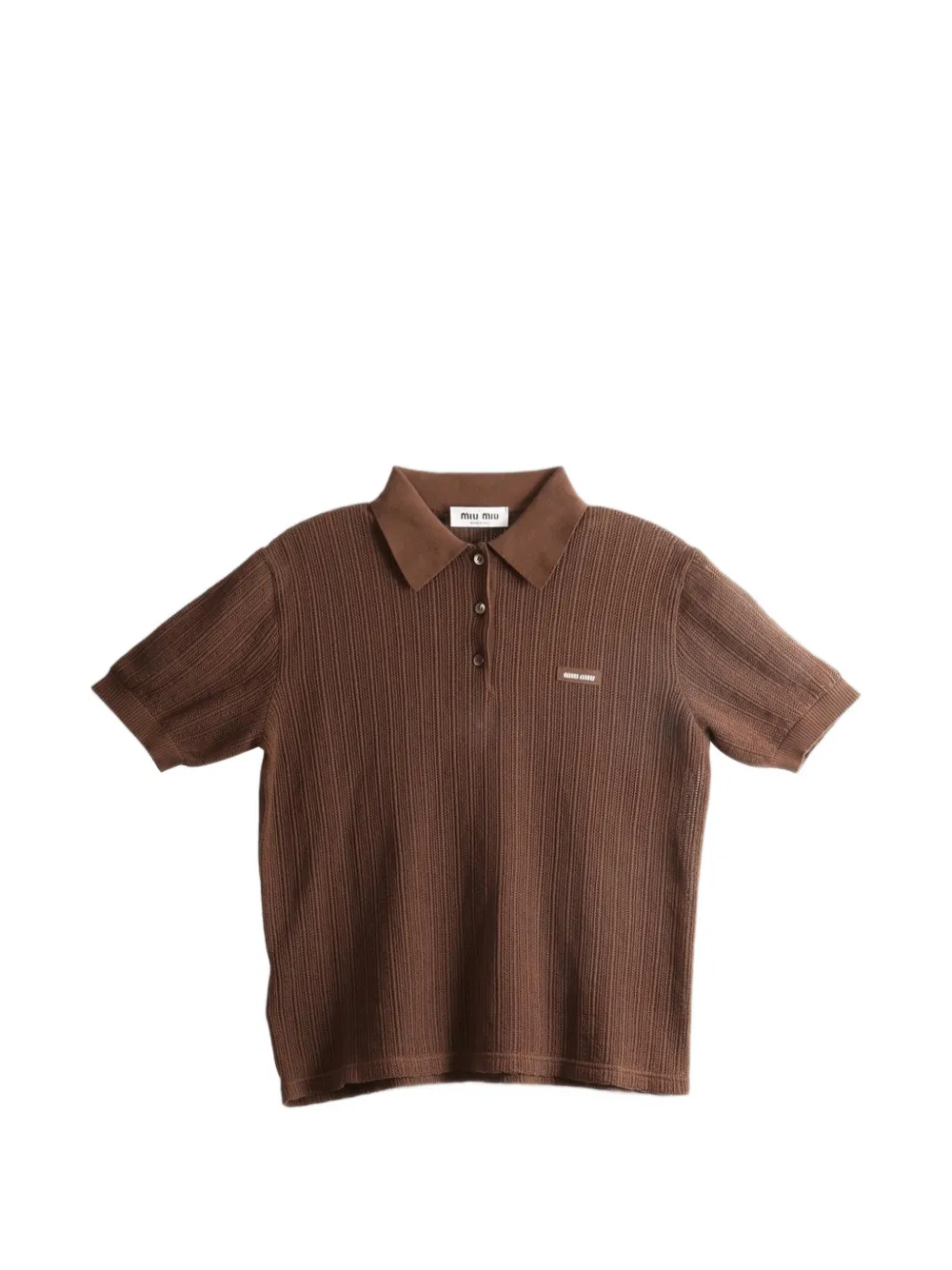 Miu Miu pointelle-knit polo shirt - Brown