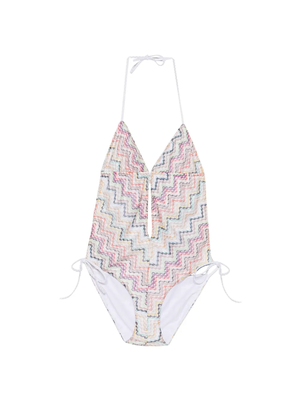 Missoni zigzag-knit halterneck swimsuit - Weiß