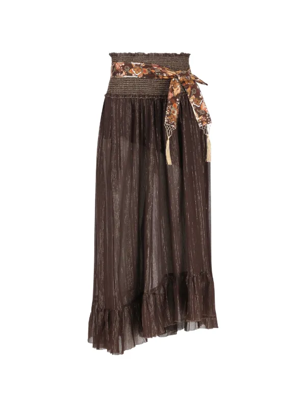 Zimmermann Aster Shirred Midi Skirt in Brown