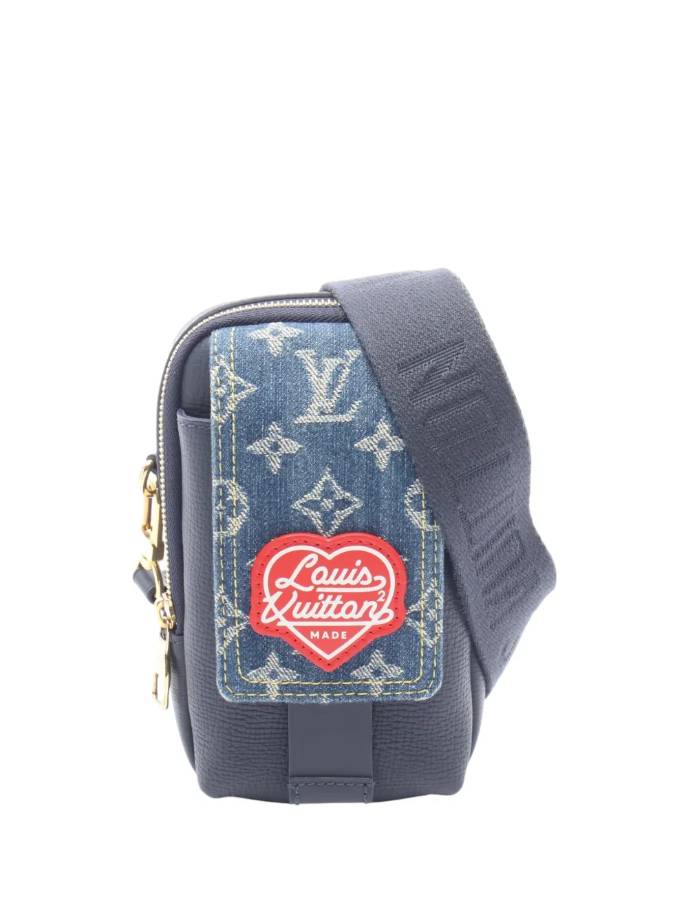 Louis Vuitton Pre-Owned 2021-2026 Nigo Monogram Denim and Taurillon Double Phone Pouch crossbody bag - Blu
