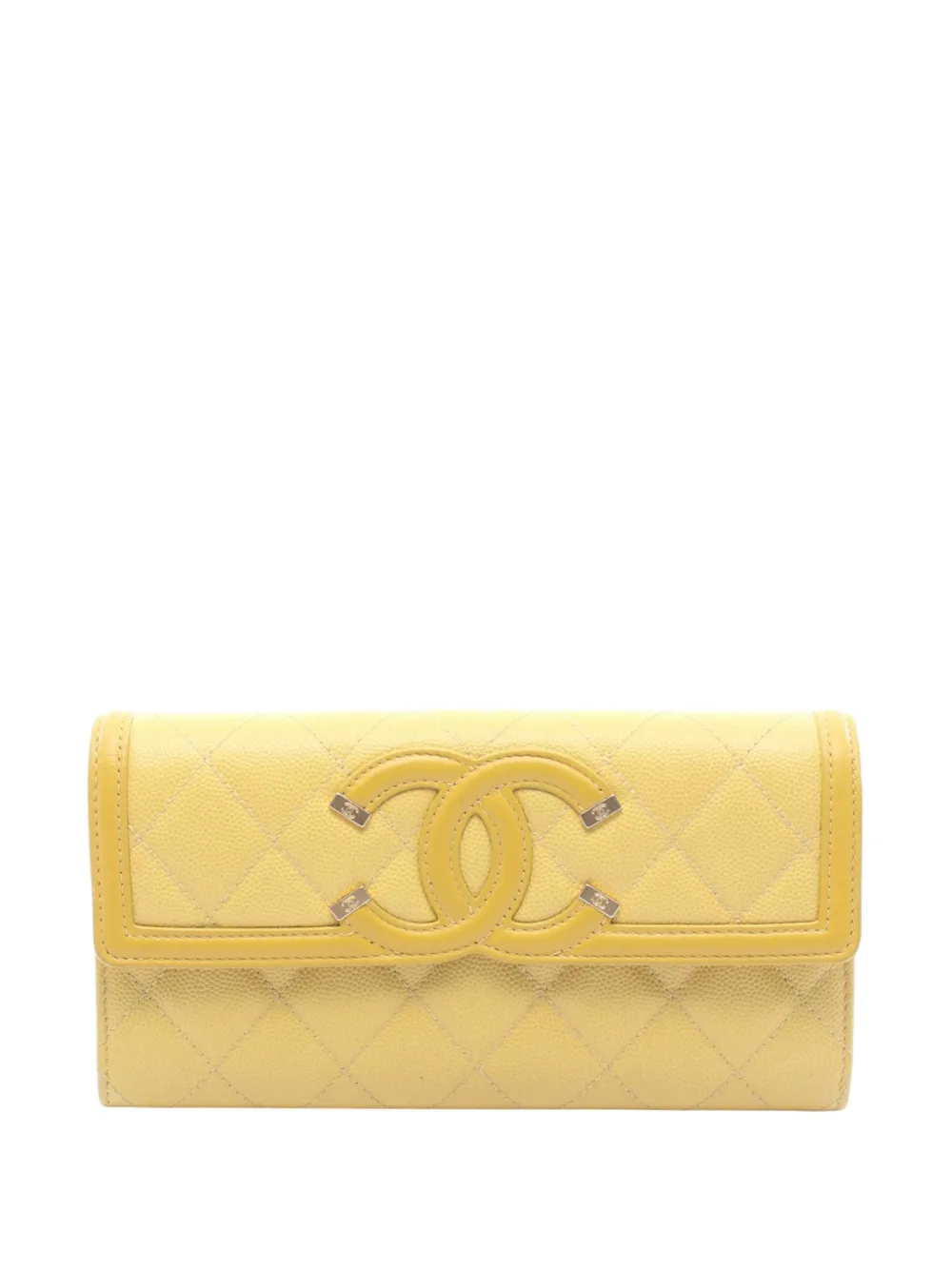 CHANEL Pre-Owned 2019 Grained Calfskin CC Filigree Wallet long wallets - Giallo