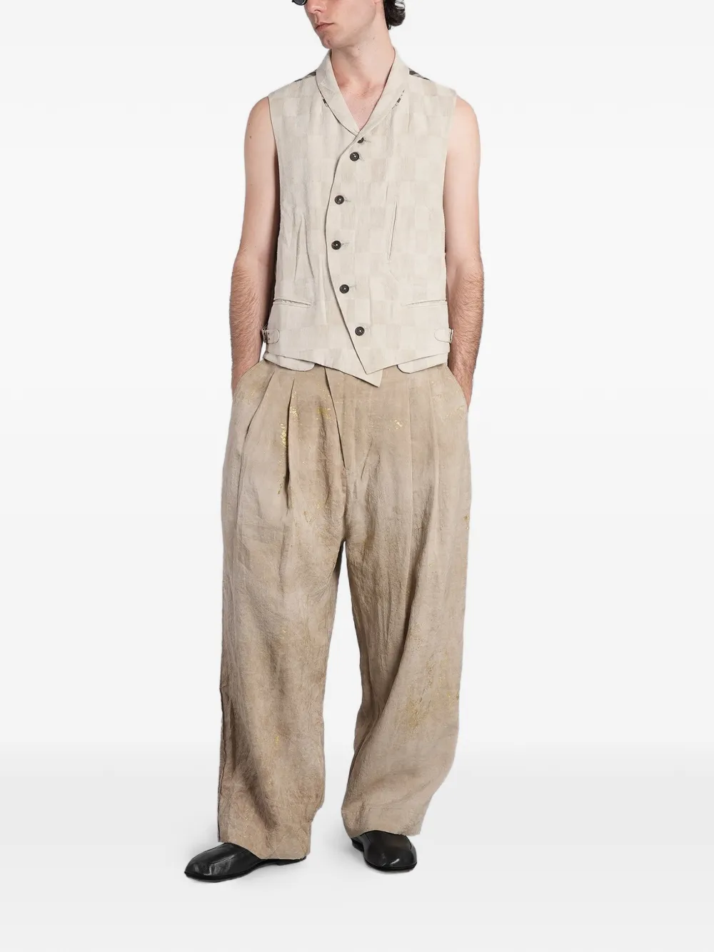 Ziggy Chen Asymmetrisch geruit gilet Beige