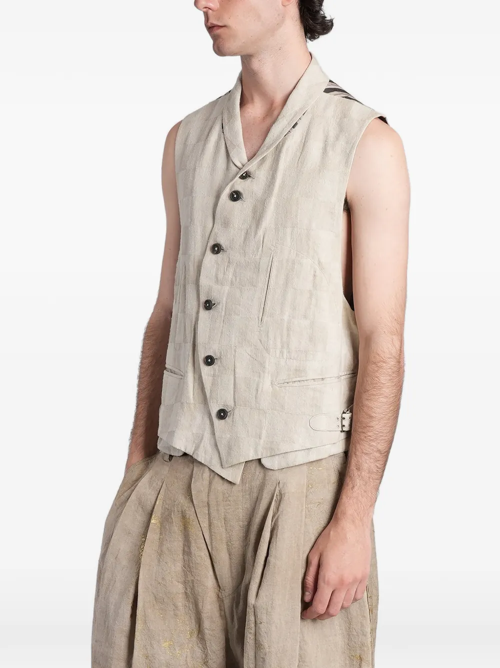 Ziggy Chen Asymmetrisch geruit gilet Beige