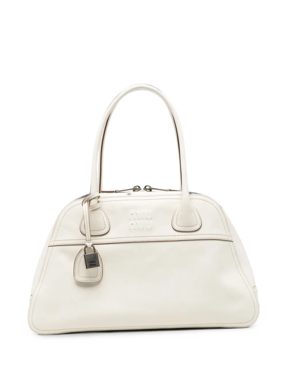 Miu Miu logo-embossed leather shoulder bag - Bianco