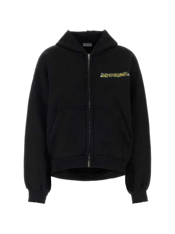 Balenciaga Cocoon Logo-print Zip-up Hoodie in Black