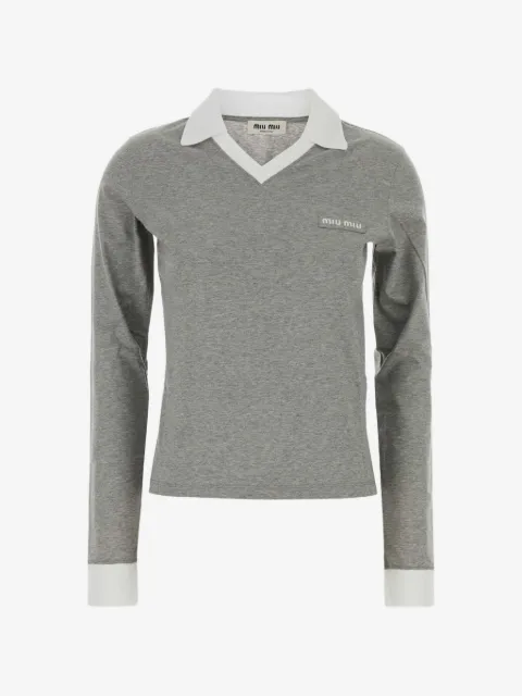 Miu Miu logo-patch polo-collar T-shirt