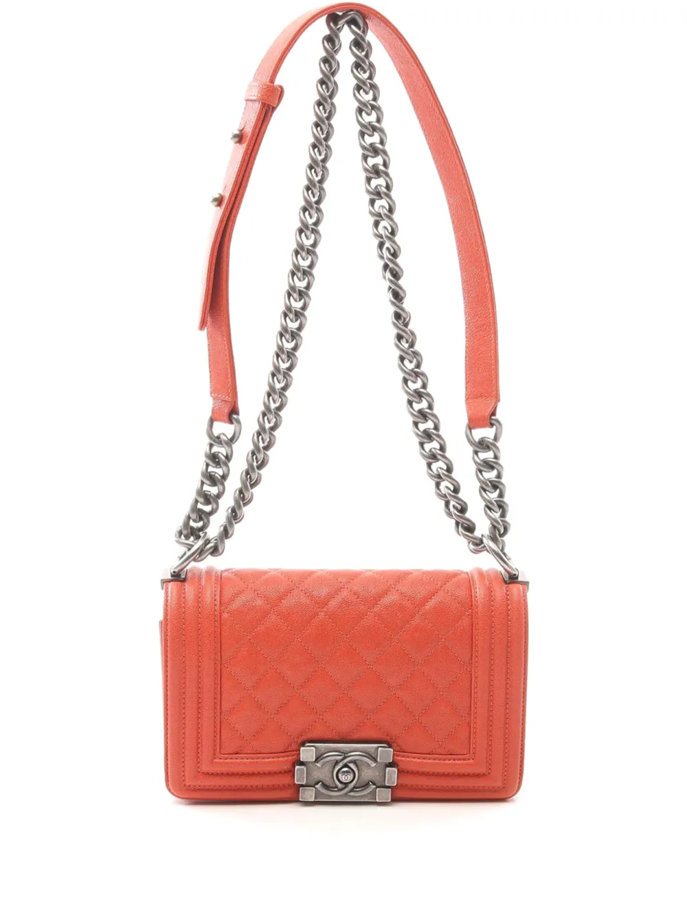 CHANEL Pre-Owned 2018-2019 Small Chevron Caviar Boy Flap crossbody bag - Rosso