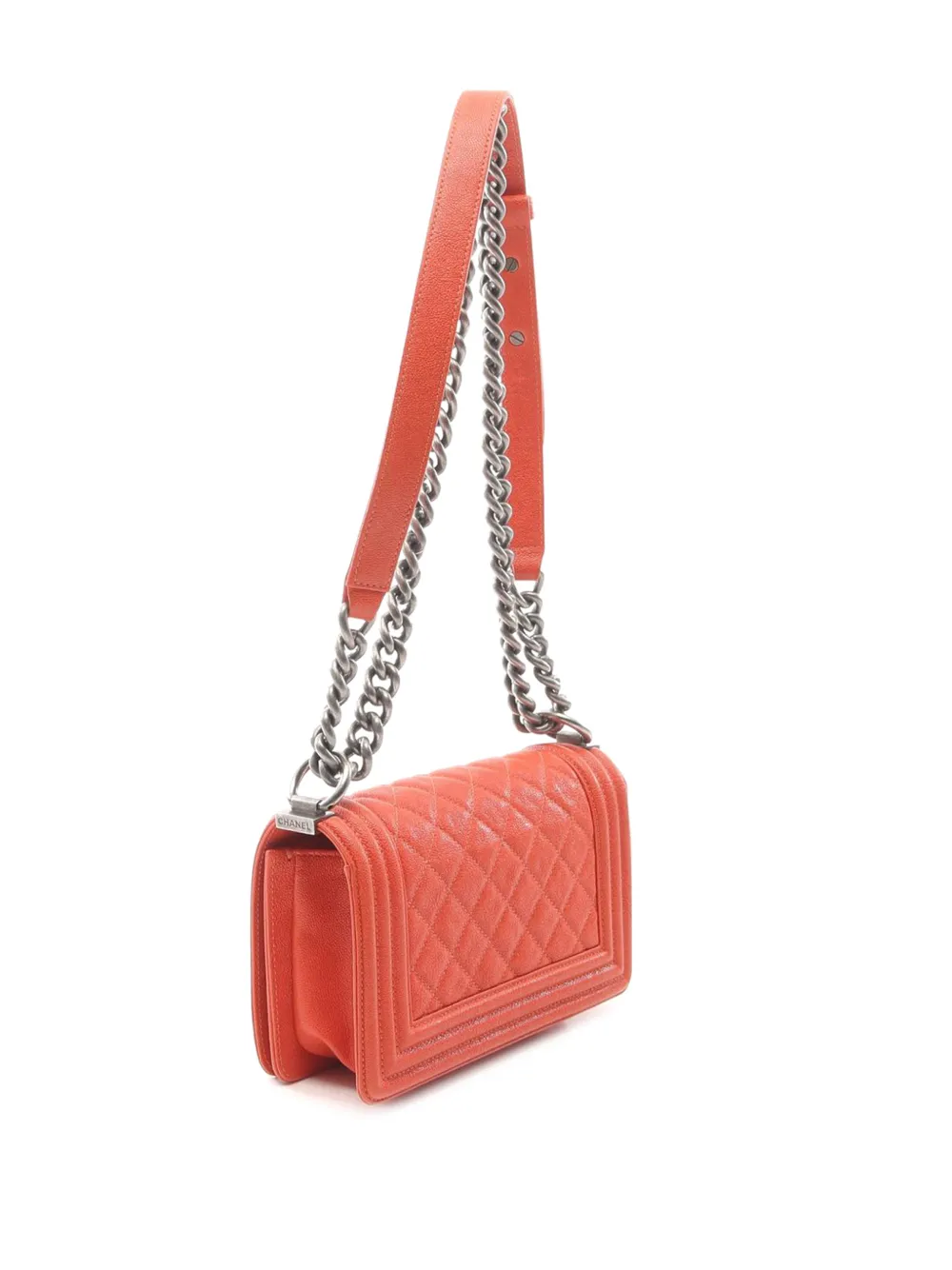  Chanel Pre-owned Petit Sac à Bandoulière Boy Flap En Cuir Caviar à Matelassage Chevron (2018-2019) - Rouge 