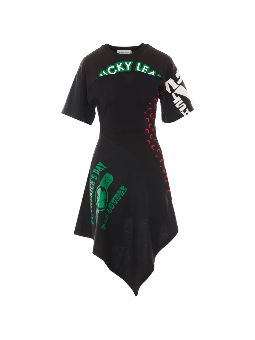 Marine Serre asymmetrical patchwork dress - Schwarz