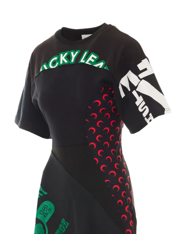 green and black jersey dress Marine Serre Upcycled Asymmetrical | Certified Nickel Free™