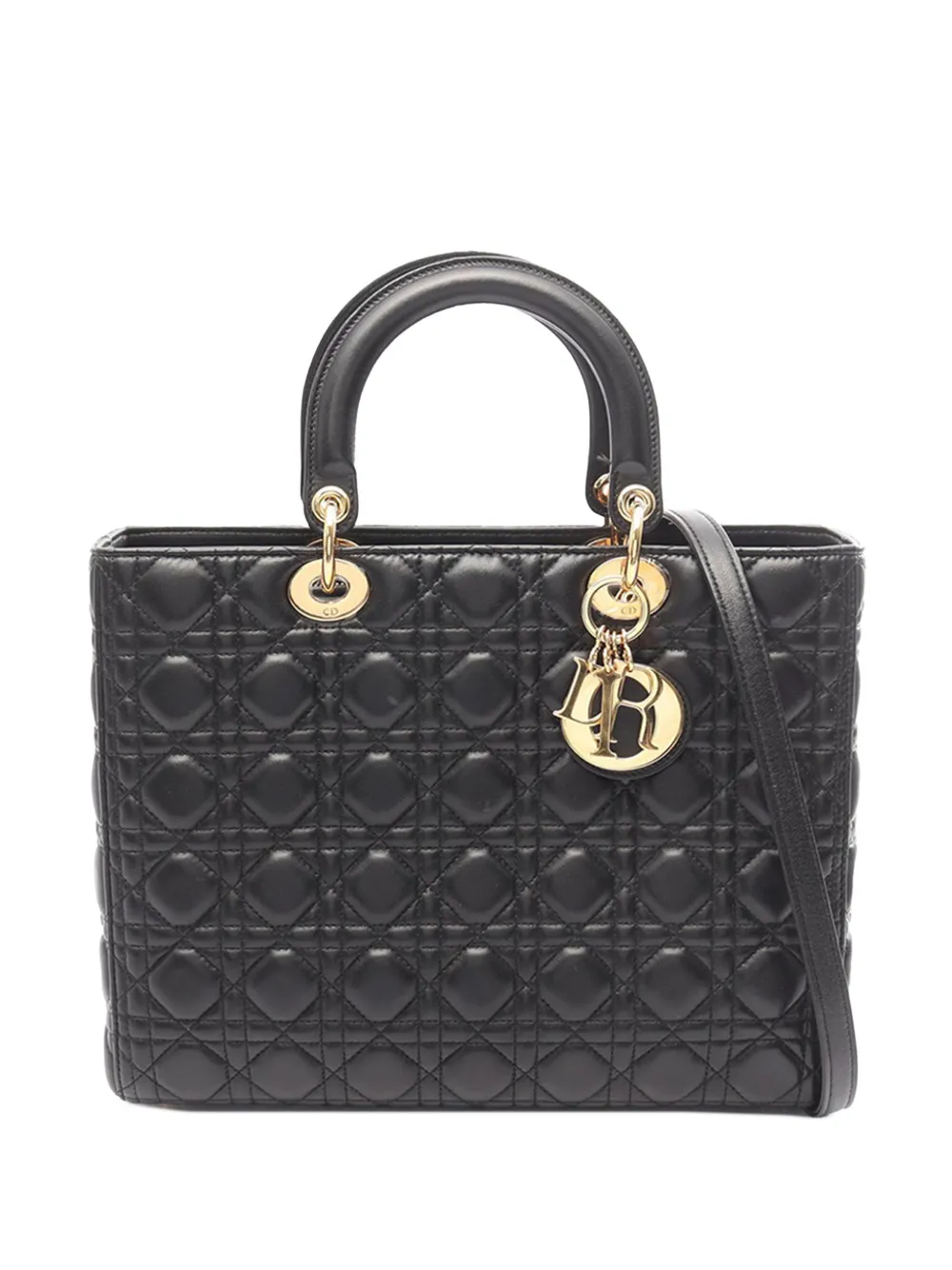 Christian Dior Pre-Owned 2010-2026 Large Lambskin Cannage Lady Dior satchel - Nero