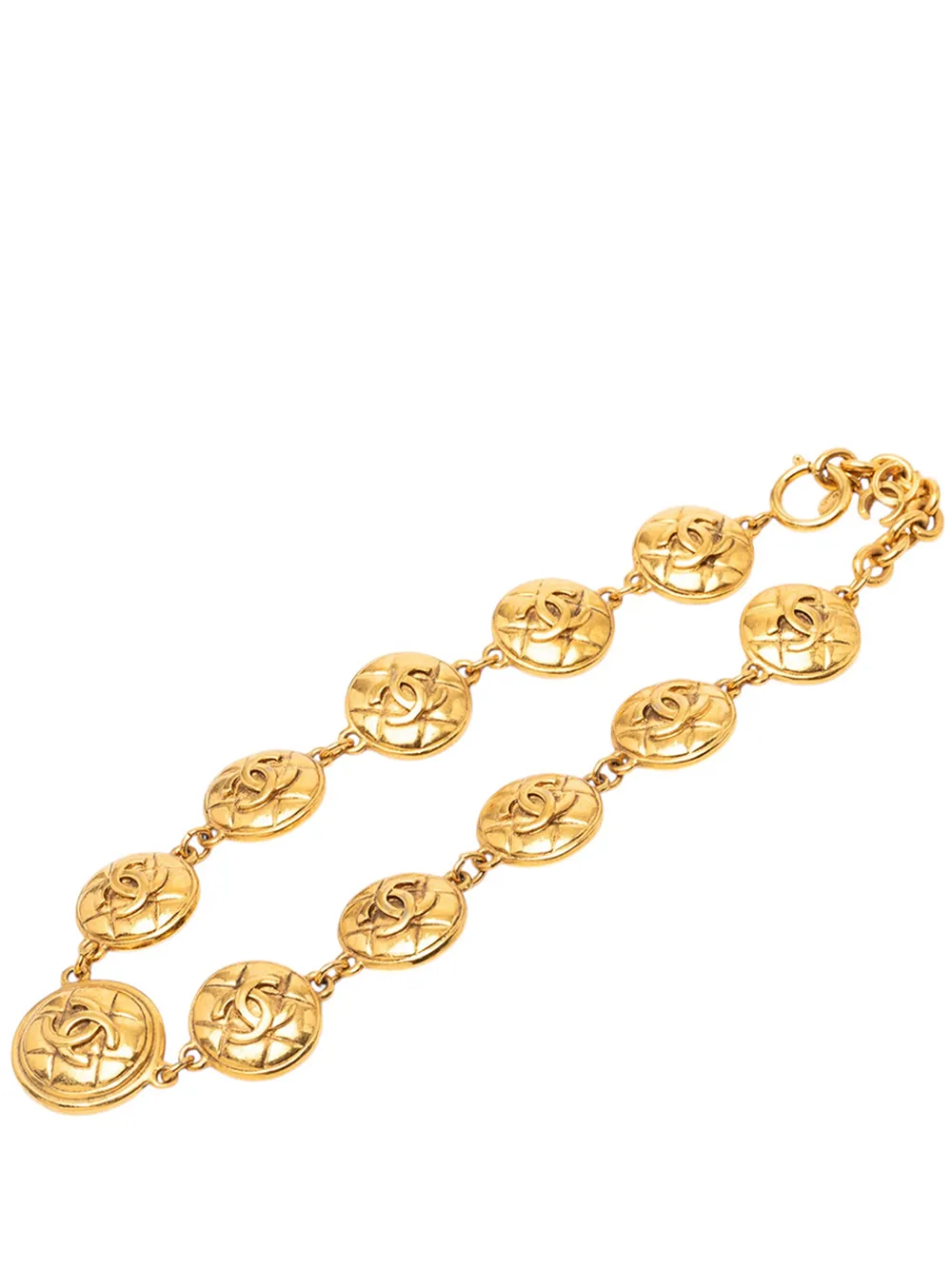 CHANEL Pre-Owned 1970-1980 CC Gold Plated Quilted Medallion Necklace costume necklace - Oro