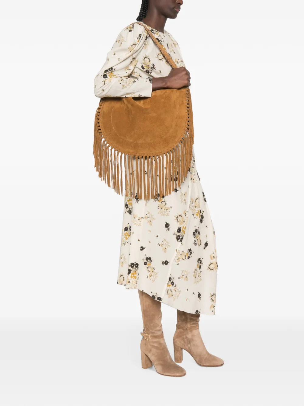 ISABEL MARANT Oskan schoudertas met franje Beige