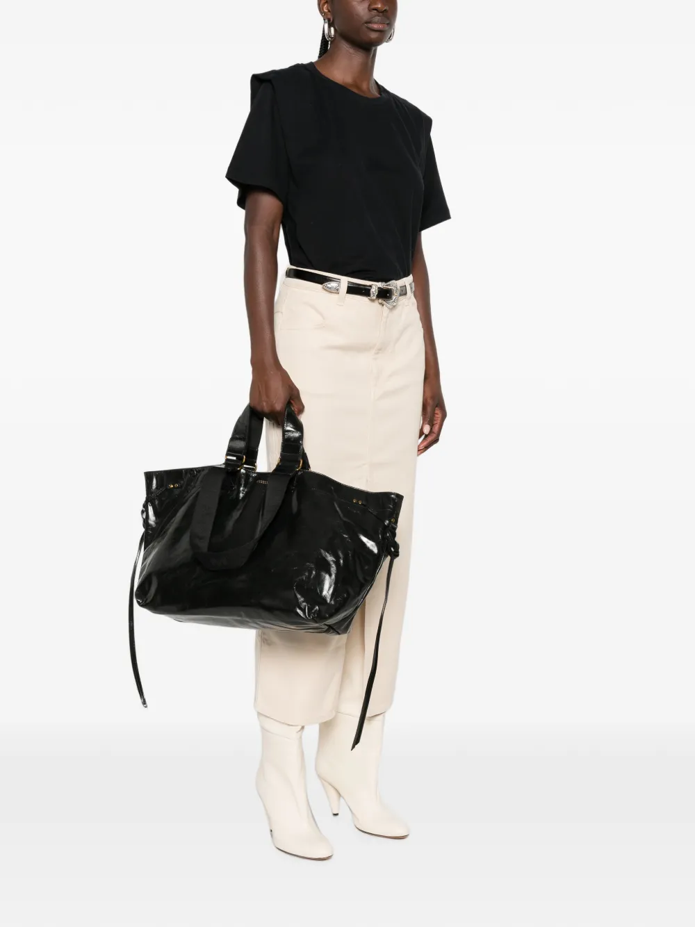 ISABEL MARANT Grote Wardy leren shopper Zwart