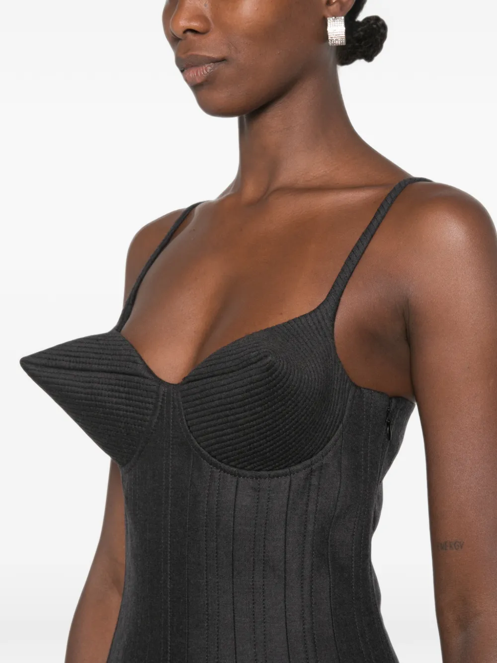 Jean Paul Gaultier Mouwloze midi-jurk met kegelvormige cup Grijs