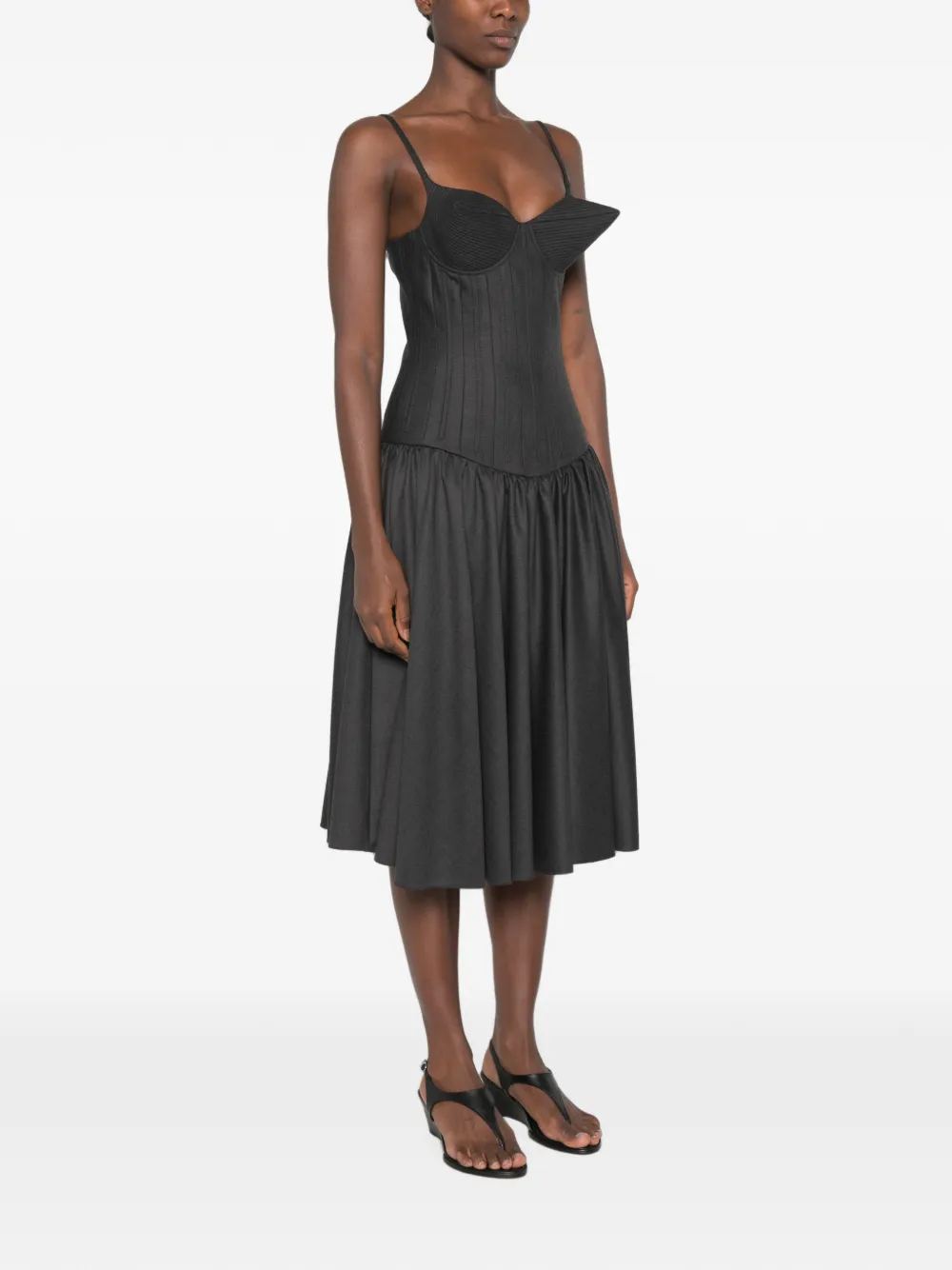 Jean Paul Gaultier Mouwloze midi-jurk met kegelvormige cup Grijs