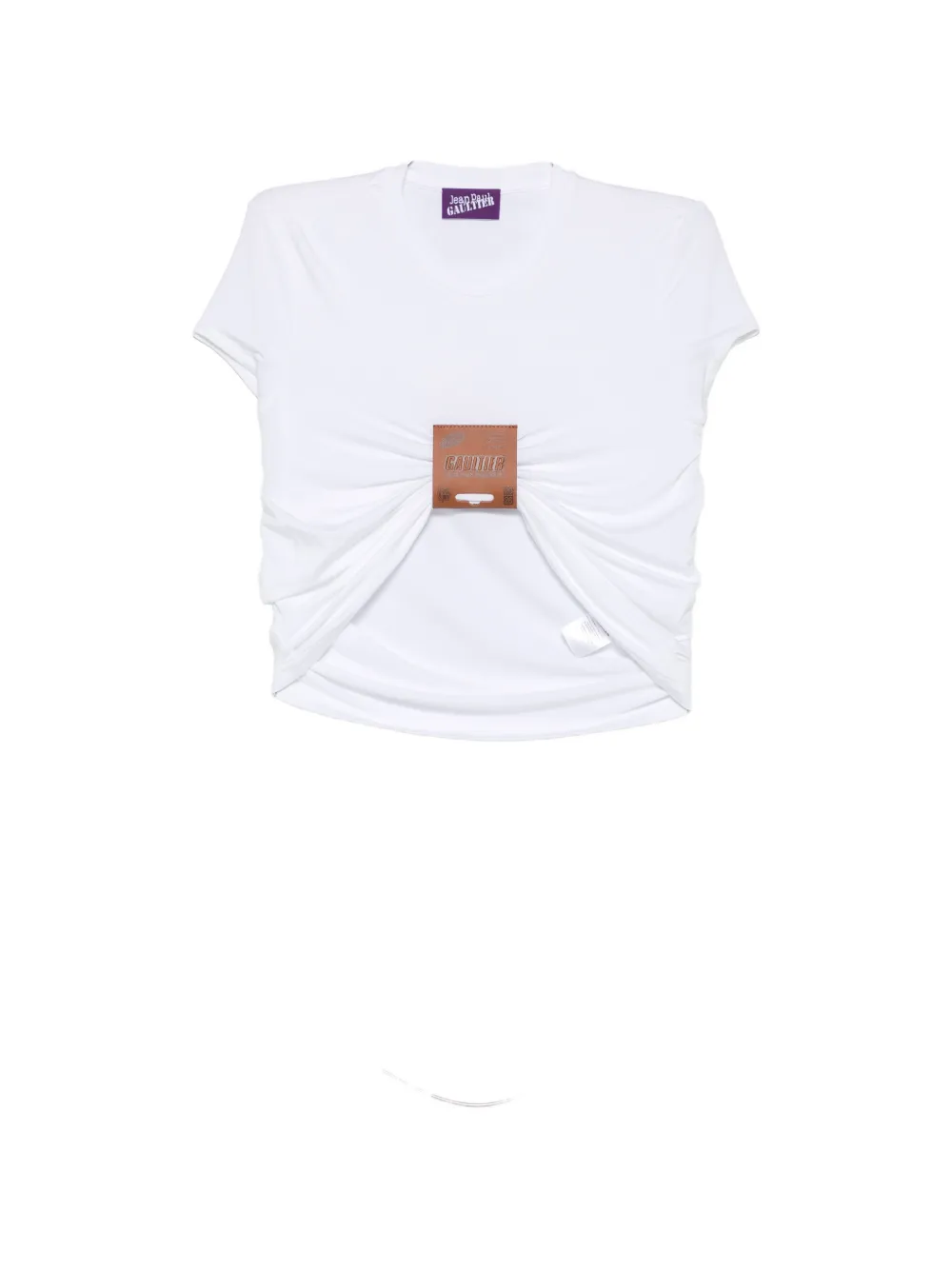 Jean Paul Gaultier Leather-tag Ruched T-shirt In White