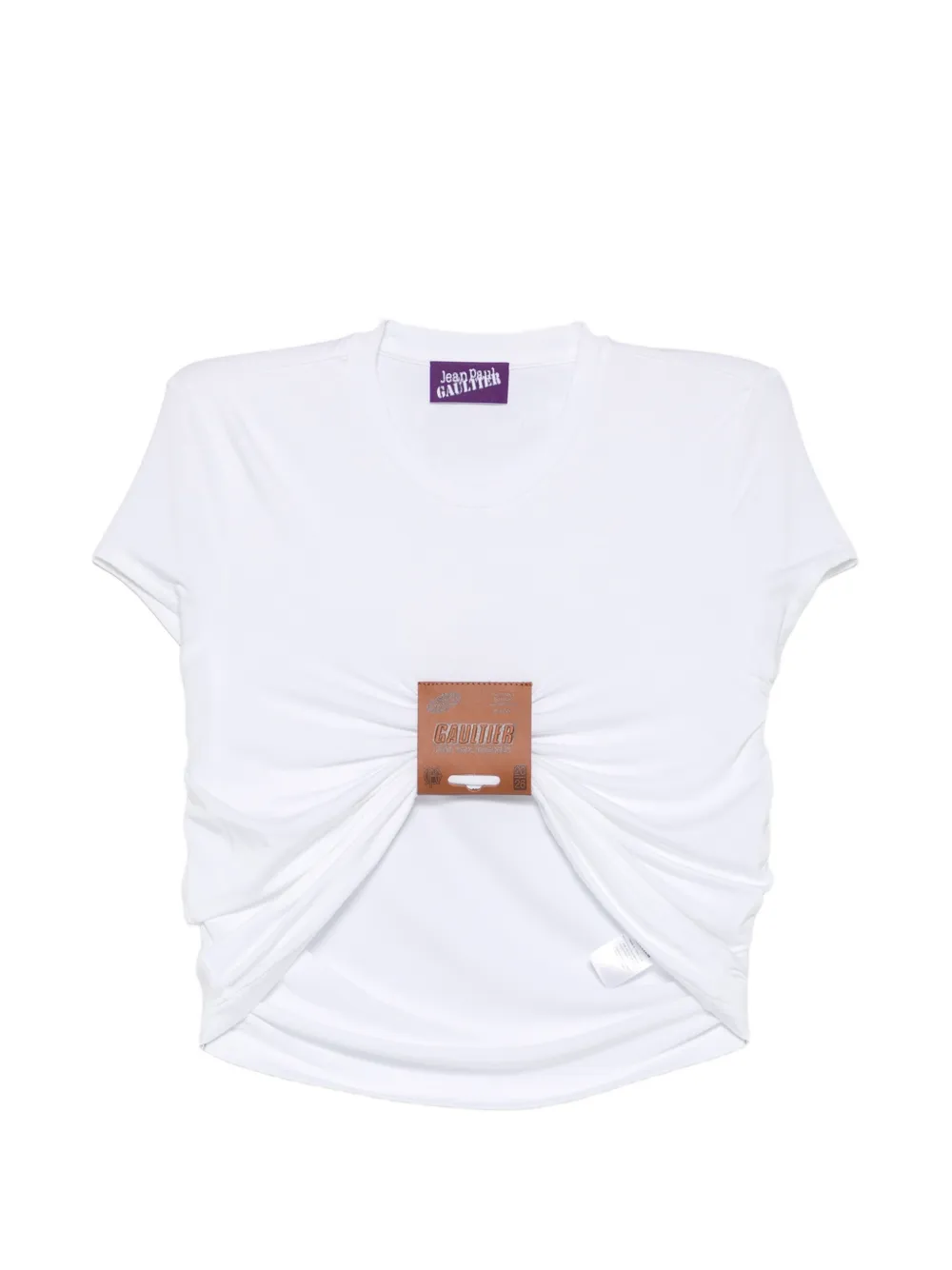Jean Paul Gaultier leather-tag ruched T-shirt
