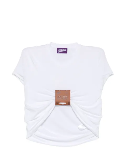 Jean Paul Gaultier leather-tag ruched T-shirt