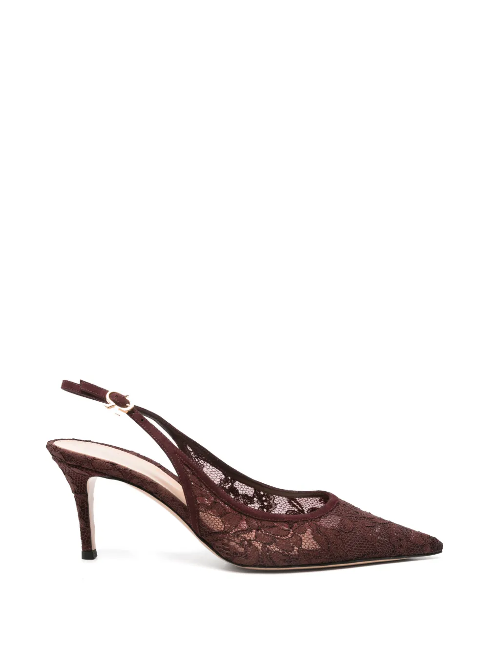 Gianvito Rossi Claudia Sling 70 lace-panelling heeled pumps - Marrone
