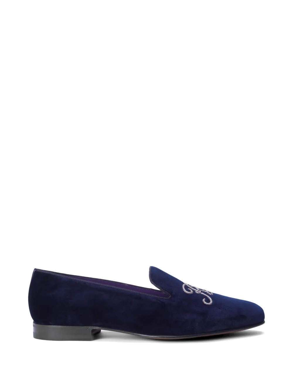 Ralph Lauren Purple Label Alonzo bullion-embroidered velvet loafers - Blu