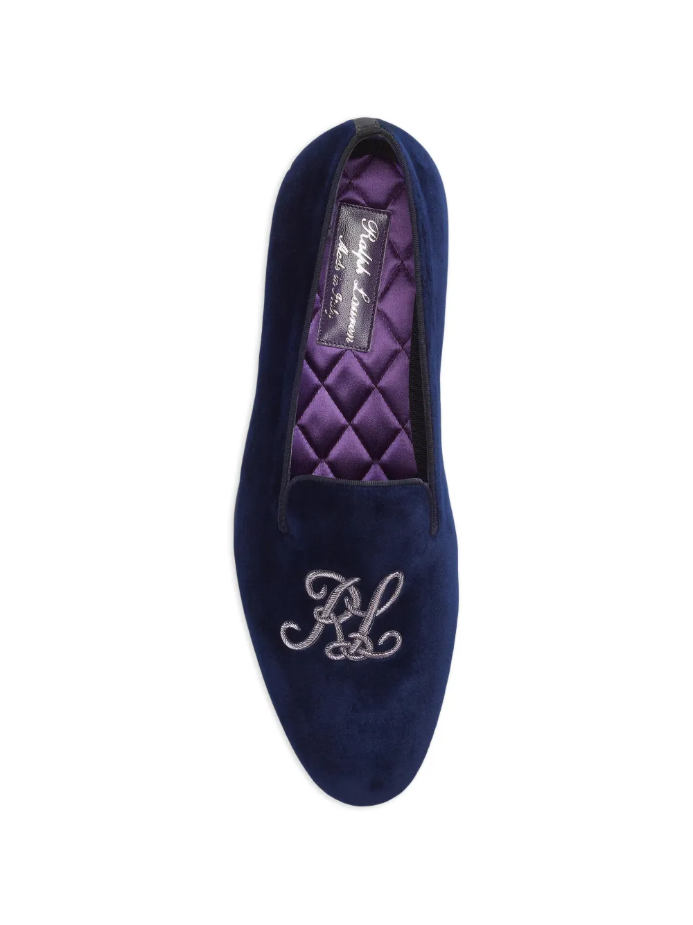 Ralph Lauren Purple Label Alonzo bullion-embroidered velvet loafers Blauw