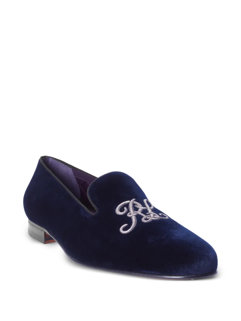 Ralph Lauren Purple Label Alonzo bullion-embroidered velvet loafers Blauw