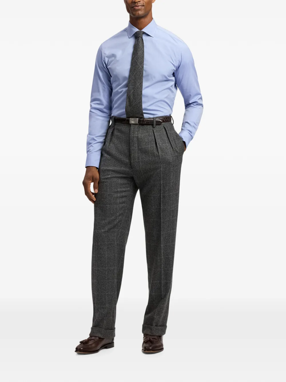 Ralph Lauren Purple Label Glenn geruite wollen plooibroek Grijs
