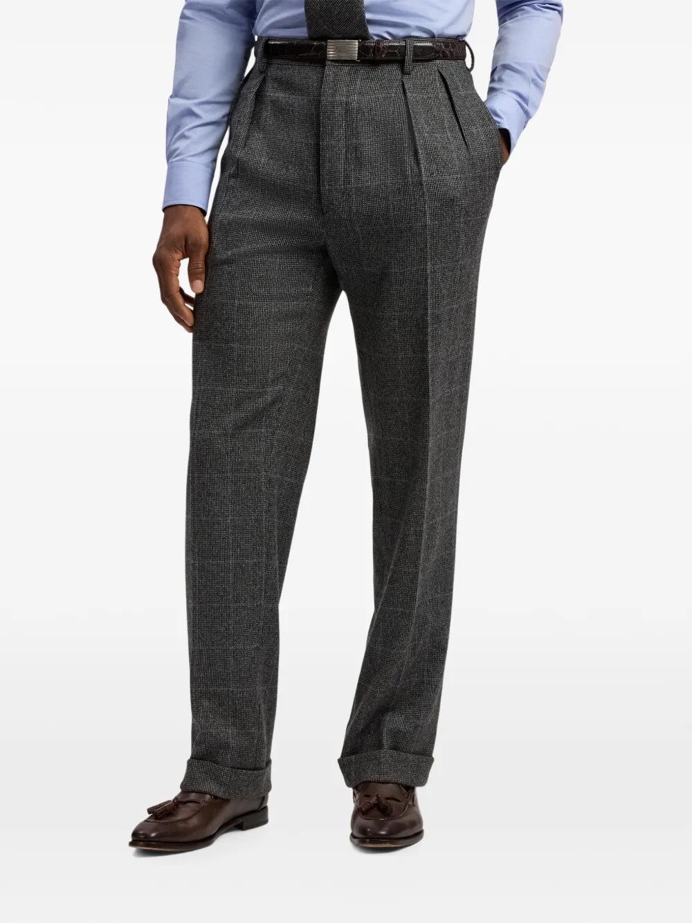 Ralph Lauren Purple Label Glenn geruite wollen plooibroek Grijs
