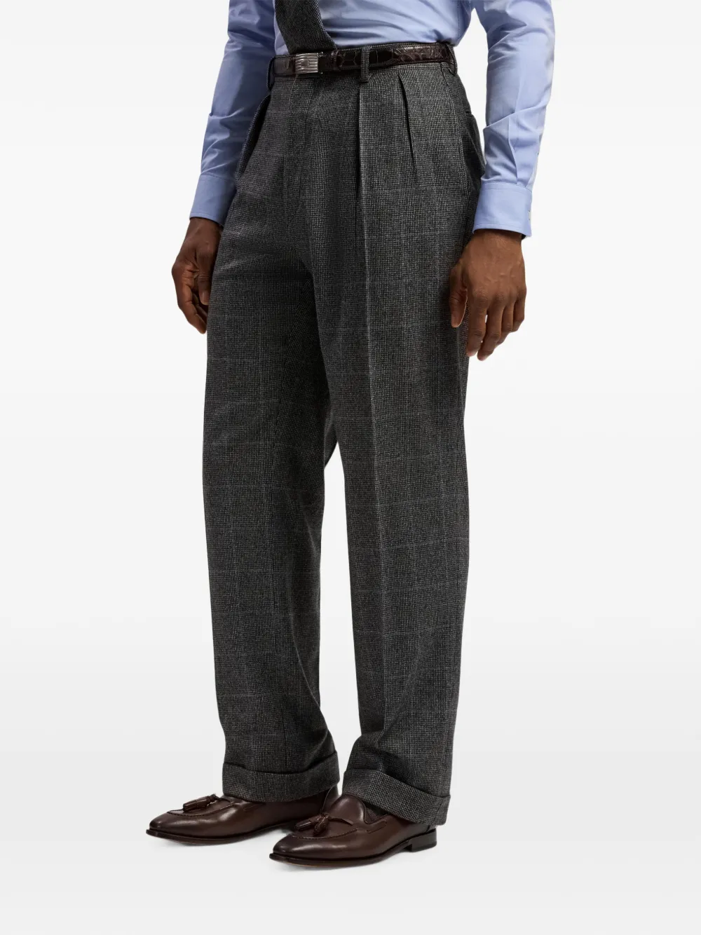 Ralph Lauren Purple Label Glenn geruite wollen plooibroek Grijs