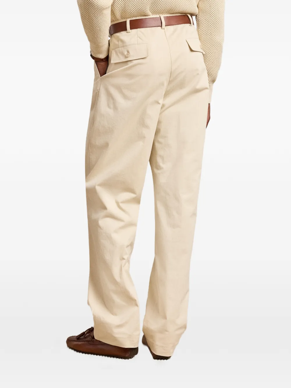 Ralph Lauren Purple Label Broek met suède afwerking en geplooide voorkant Beige