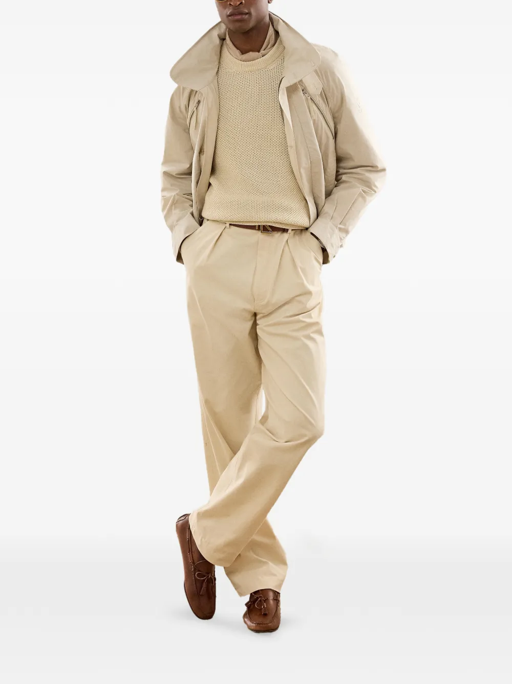 Ralph Lauren Purple Label Broek met suède afwerking en geplooide voorkant Beige