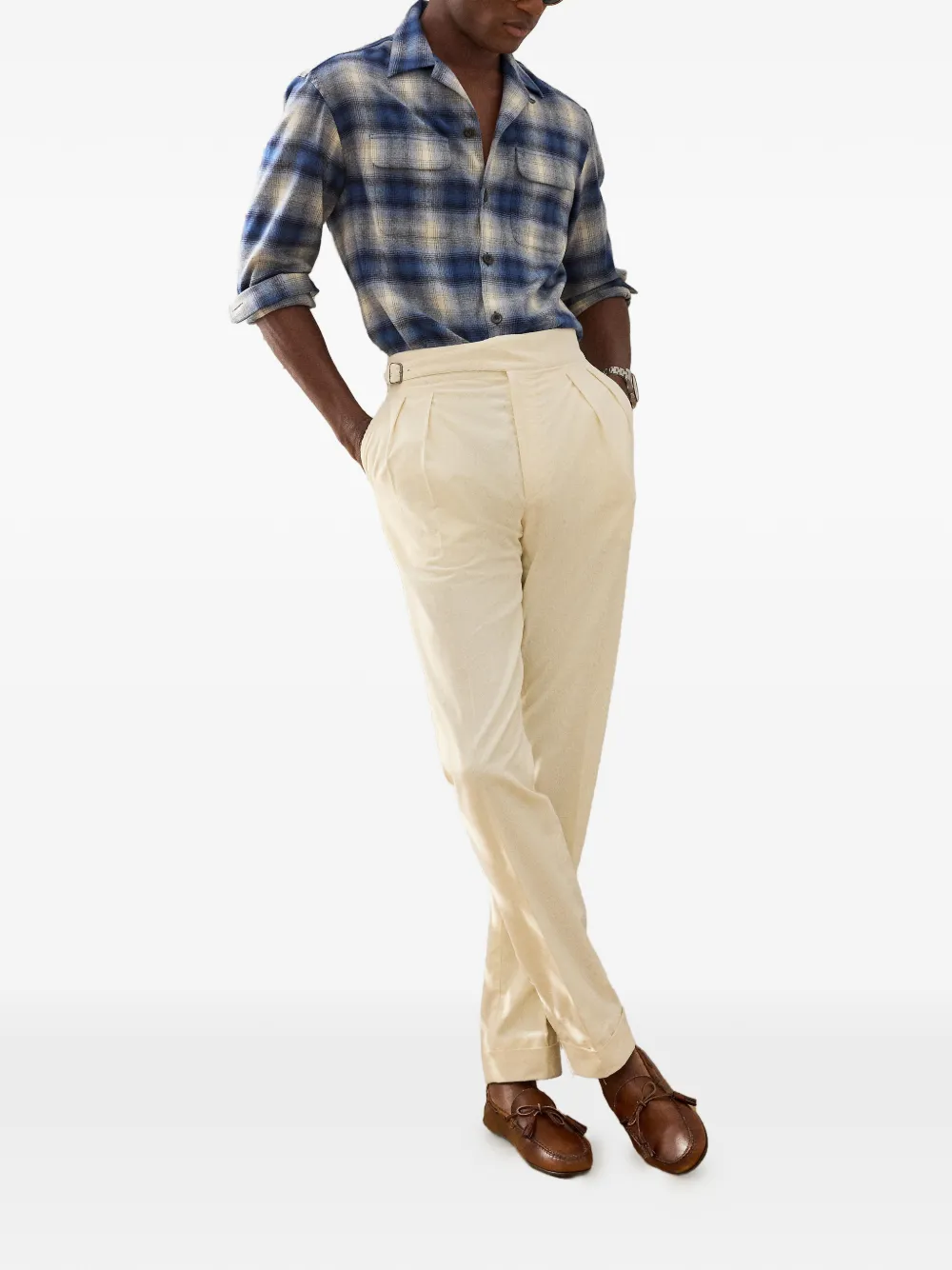 Ralph Lauren Purple Label Geruit overhemd met campkraag Blauw