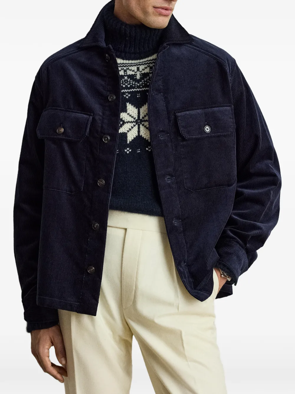 Ralph Lauren Purple Label Clyborn ribfluwelen shirtjack Blauw