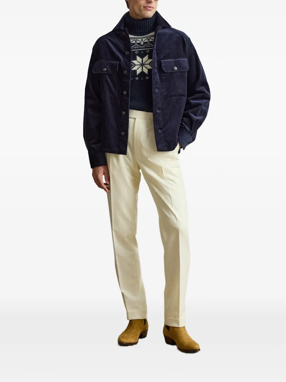 Ralph Lauren Purple Label Clyborn ribfluwelen shirtjack Blauw