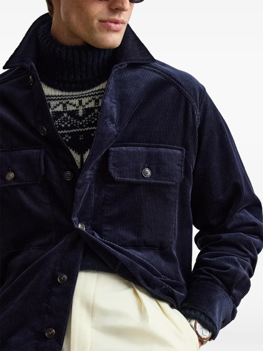 Ralph Lauren Purple Label Clyborn ribfluwelen shirtjack Blauw
